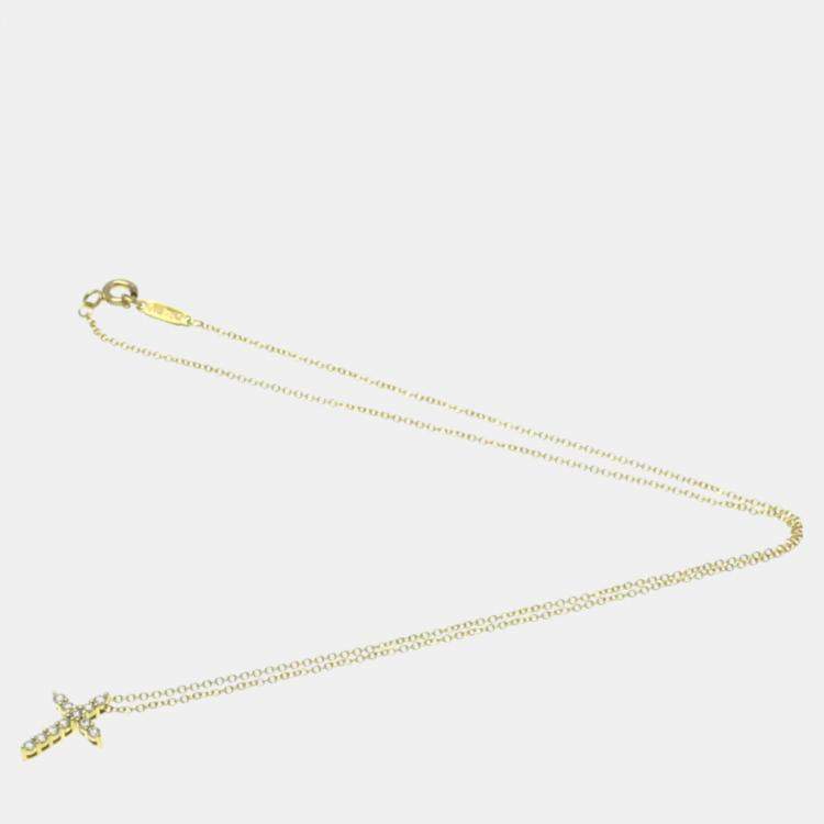 Pre Owned TIFFANY & CO. 18K Diamond Cross Pendant Necklace
