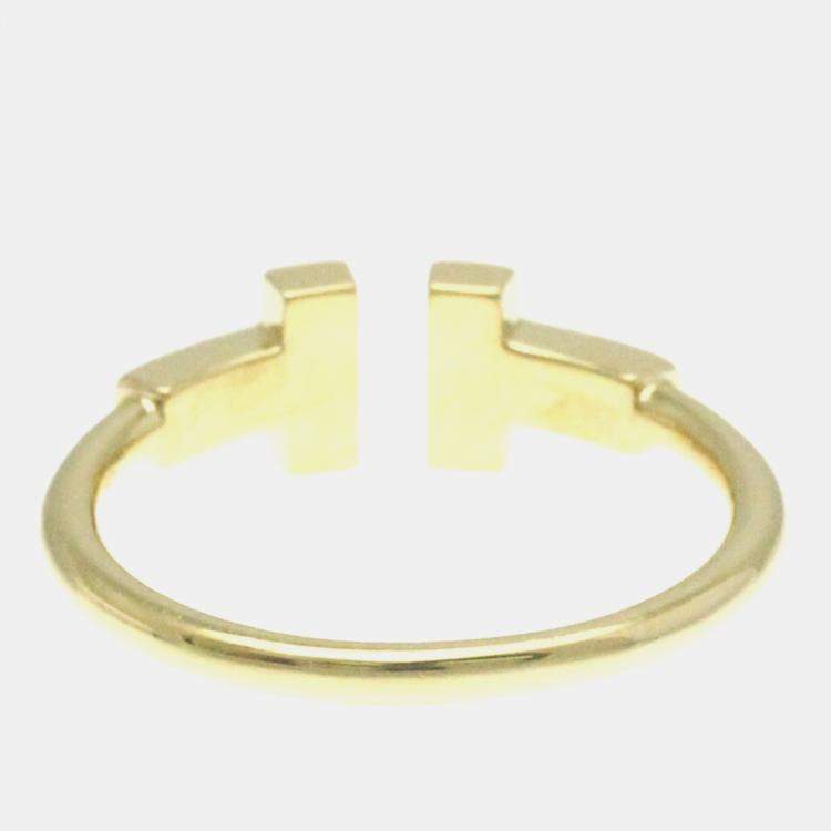 Pre Owned Tiffany & Co. 18K Yellow Gold and Diamond T Wire Ring EU 53