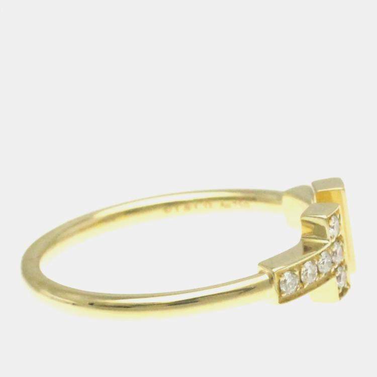 Pre Owned Tiffany & Co. 18K Yellow Gold and Diamond T Wire Ring EU 53