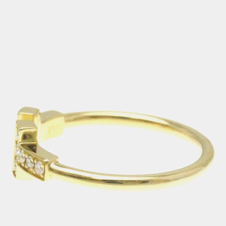 Pre Owned Tiffany & Co. 18K Yellow Gold and Diamond T Wire Ring EU 53