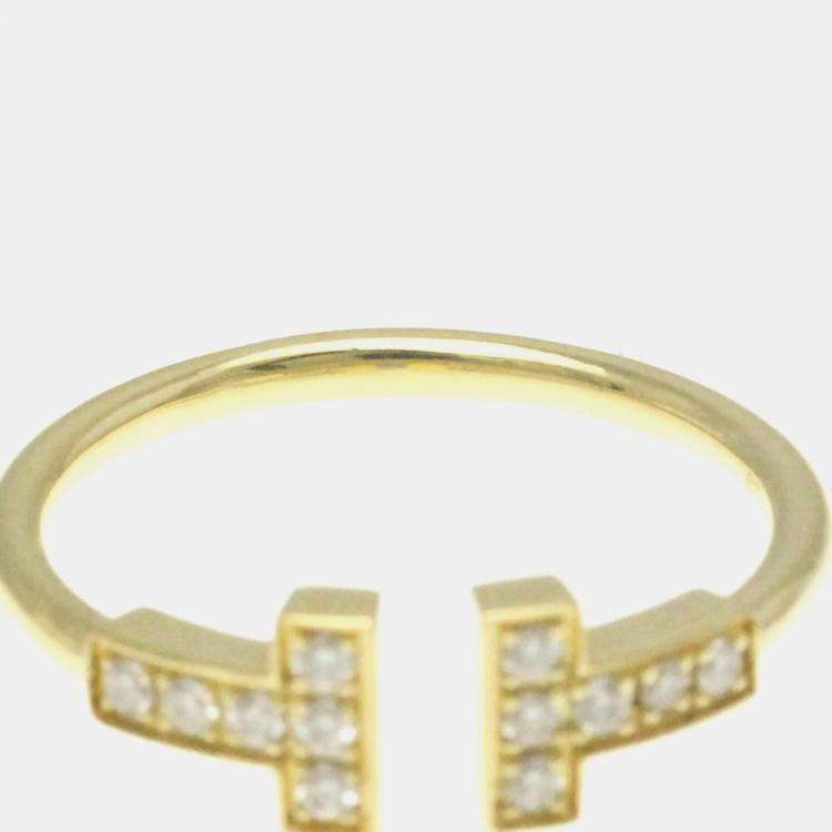 Pre Owned Tiffany & Co. 18K Yellow Gold and Diamond T Wire Ring EU 53