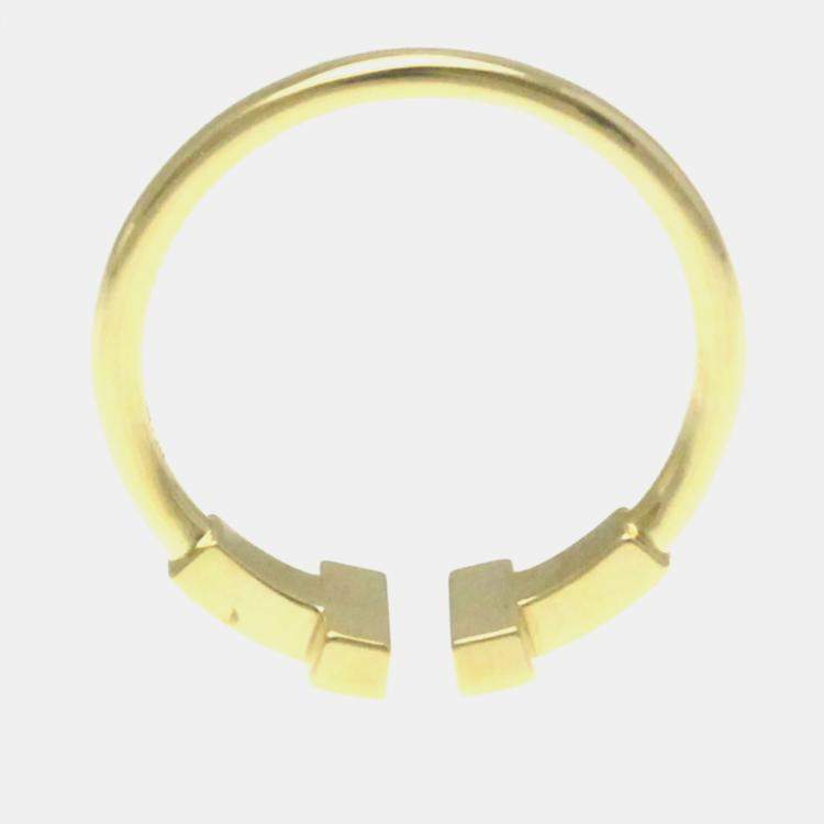 Pre Owned Tiffany & Co. 18K Yellow Gold and Diamond T Wire Ring EU 53