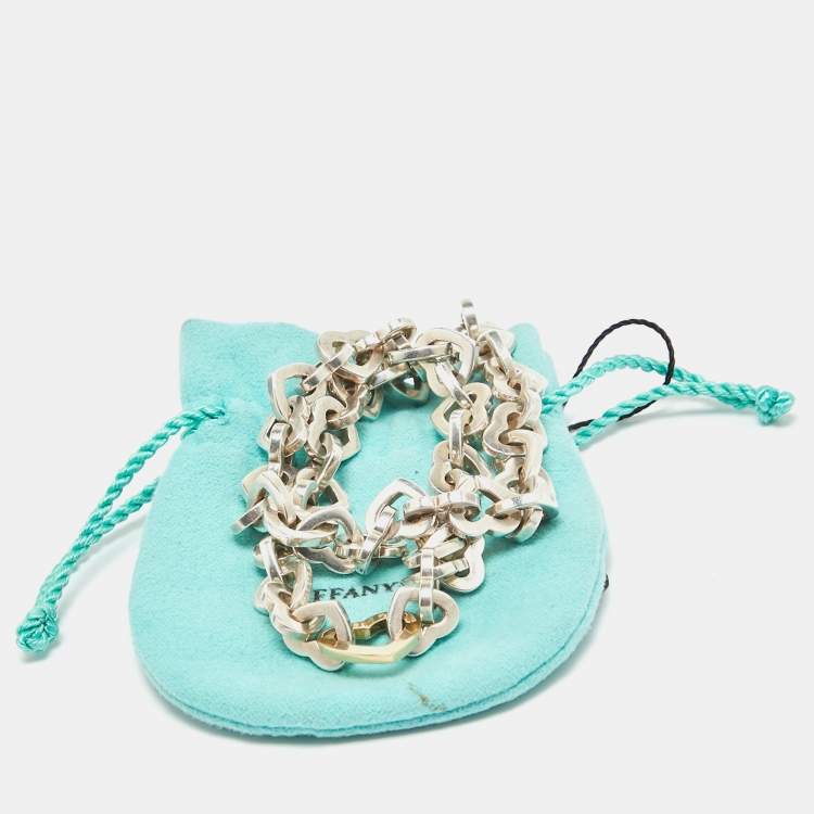 Pre Owned Tiffany & Co. Heart Link Sterling Silver 18k Yellow Gold Necklace