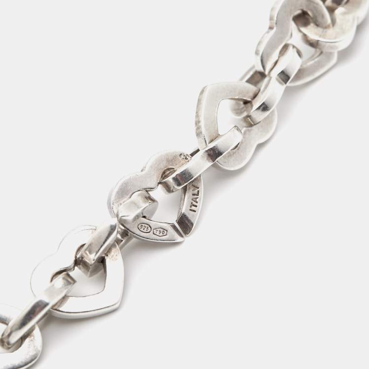 Pre Owned Tiffany & Co. Heart Link Sterling Silver 18k Yellow Gold Necklace