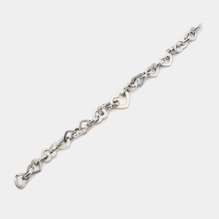 Pre Owned Tiffany & Co. Heart Link Sterling Silver 18k Yellow Gold  Bracelet