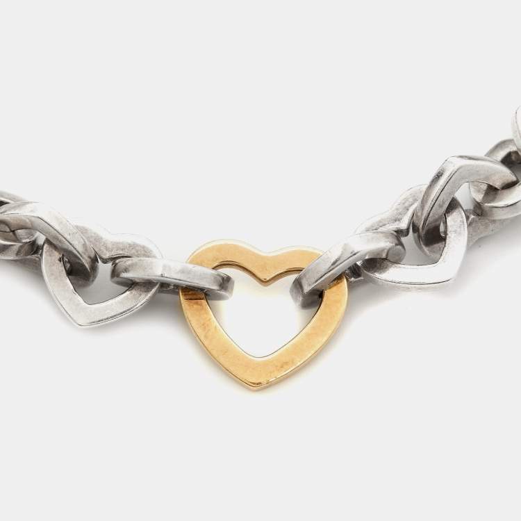 Pre Owned Tiffany & Co. Heart Link Sterling Silver 18k Yellow Gold  Bracelet