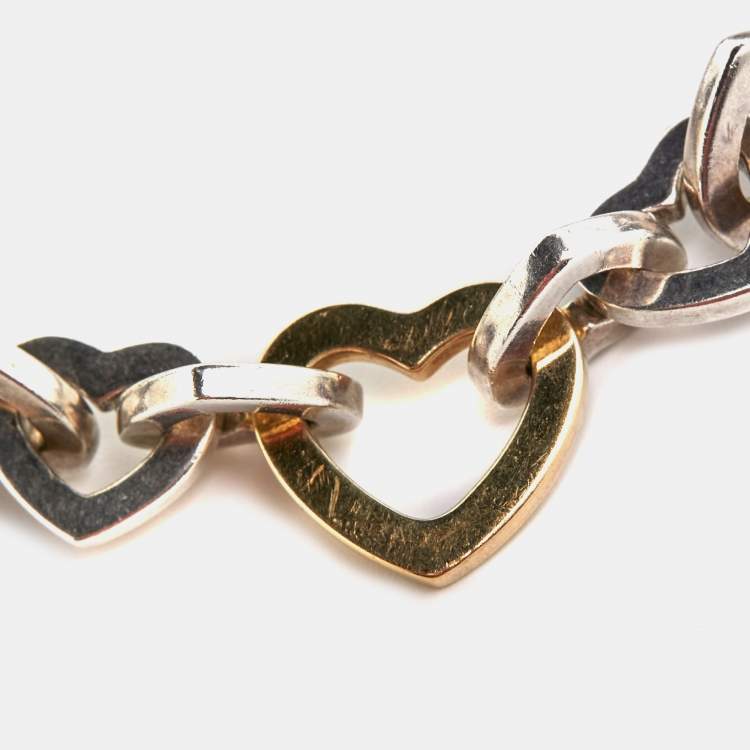 Pre Owned Tiffany & Co. Heart Link Sterling Silver 18k Yellow Gold  Bracelet