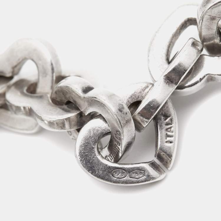 Pre Owned Tiffany & Co. Heart Link Sterling Silver 18k Yellow Gold  Bracelet