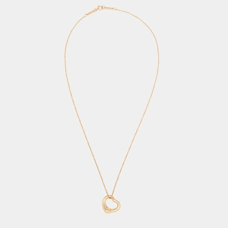 Pre Owned Tiffany & Co. Elsa Peretti Open Heart Diamond 18k Rose Gold Pendant Necklace