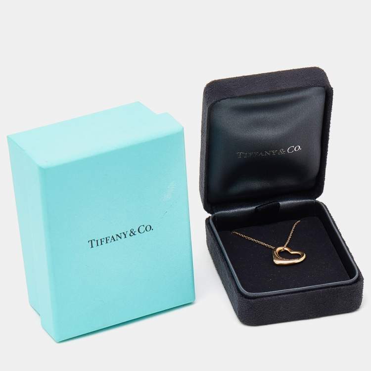 Pre Owned Tiffany & Co. Elsa Peretti Open Heart Diamond 18k Rose Gold Pendant Necklace