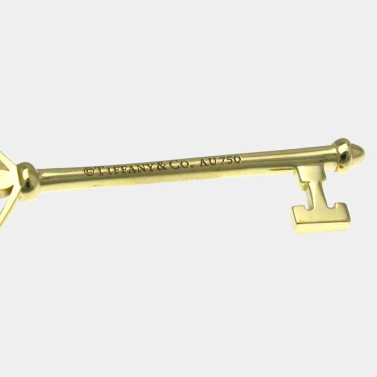 Pre Owned Tiffany & Co. 18K Yellow Gold and Diamond Heart Key Pendant 