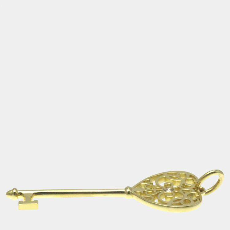 Pre Owned Tiffany & Co. 18K Yellow Gold and Diamond Heart Key Pendant 