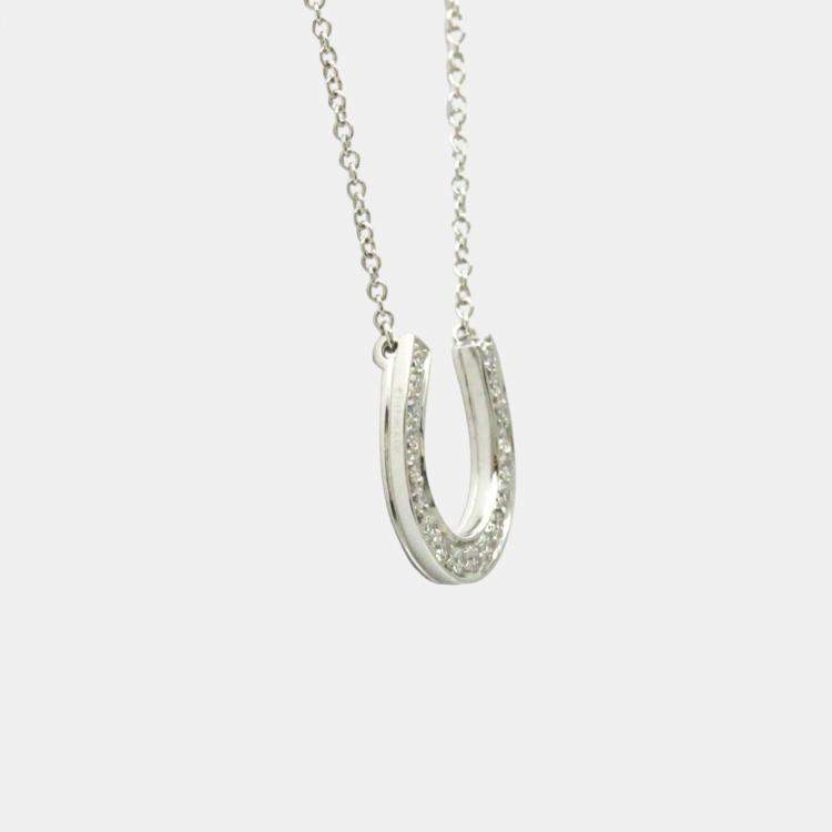 Pre Owned Tiffany & Co. Platinum and Diamond Horseshoe Pendant Necklace