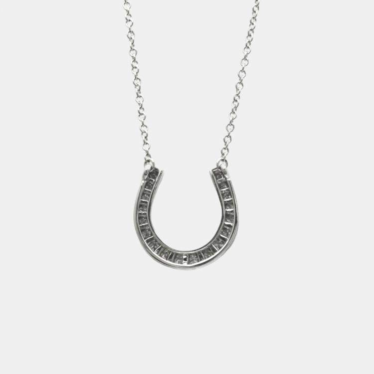 Pre Owned Tiffany & Co. Platinum and Diamond Horseshoe Pendant Necklace