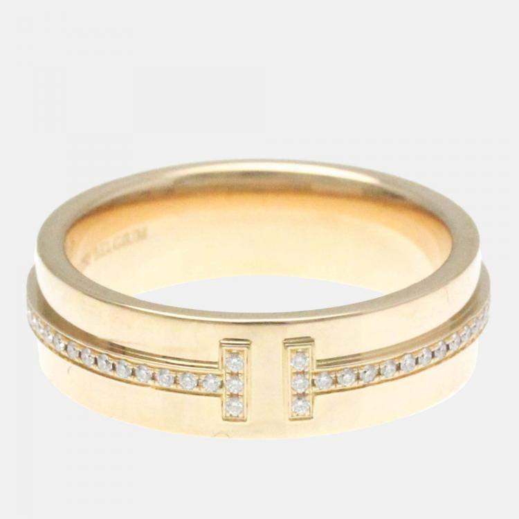 Tiffany & Co. 18K Rose Gold and Diamond T Two Narrow Band Ring EU 50 Tiffany  & Co. | TLC