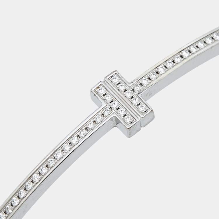 Pre Owned Tiffany & Co. Tiffany T Diamond Hinged 18k White Gold Bracelet