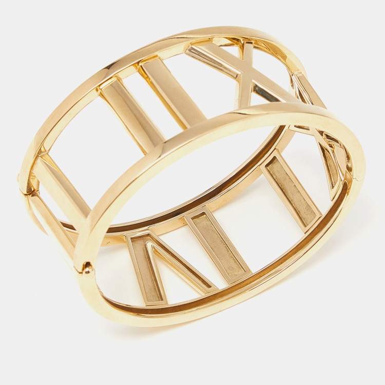 Pre Owned Tiffany & Co. Open Atlas 18k Yellow Gold Wide Bracelet
