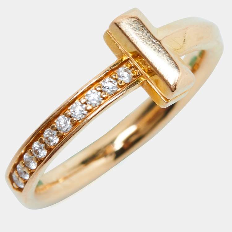 Pre Owned Tiffany & Co. Tiffany T T1 Diamonds 18k Rose Gold Ring Size 51