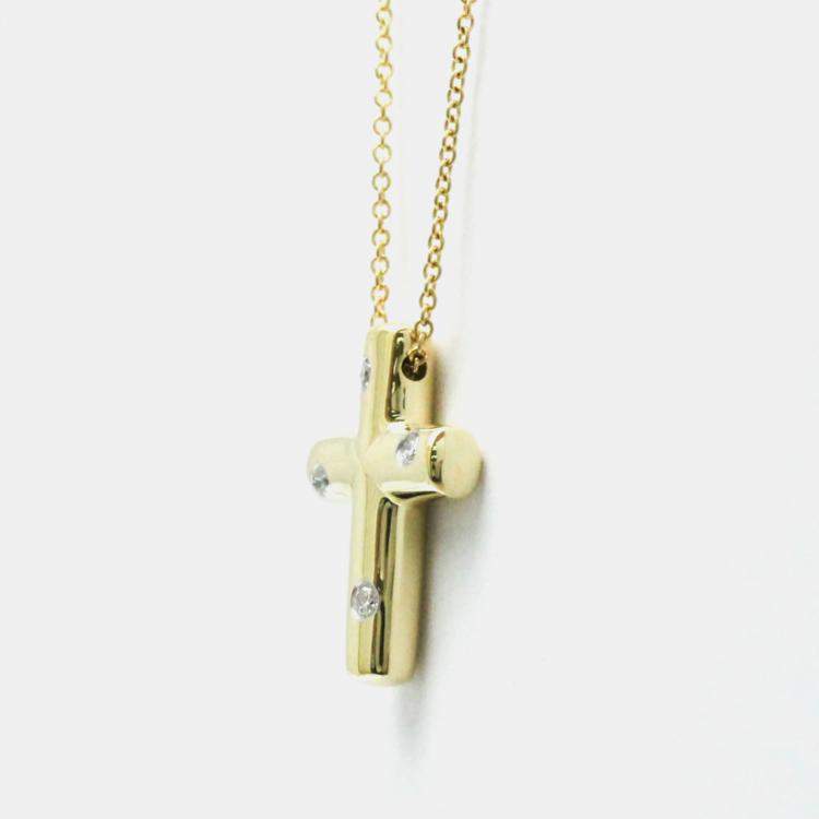 Pre Owned Tiffany & Co. 18K Yellow Gold and Diamond Etoile Cross Pendant Necklace