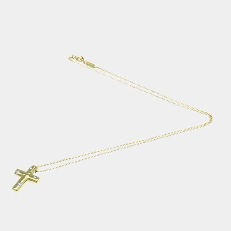 Pre Owned Tiffany & Co. 18K Yellow Gold and Diamond Etoile Cross Pendant Necklace