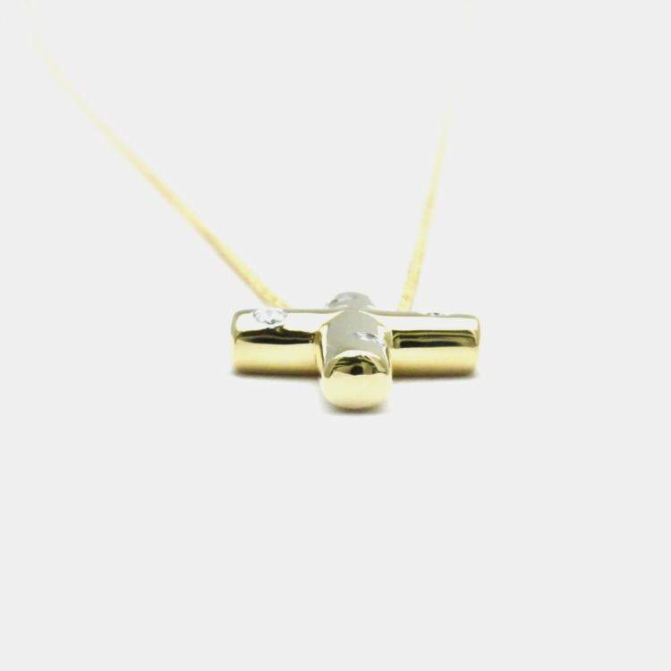 Pre Owned Tiffany & Co. 18K Yellow Gold and Diamond Etoile Cross Pendant Necklace