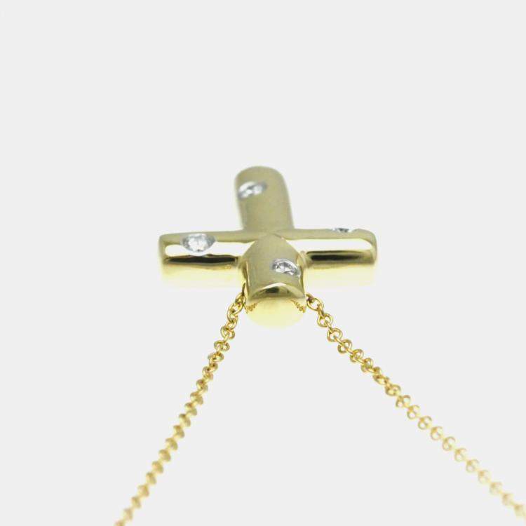 Pre Owned Tiffany & Co. 18K Yellow Gold and Diamond Etoile Cross Pendant Necklace