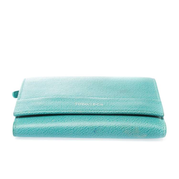 Pre Owned Tiffany & Co. Blue Leather Tri- Fold French Wallet