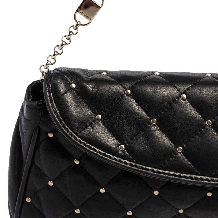Pre Owned Tiffany & Co. Black Quilted Leather Studded Chain Clutch