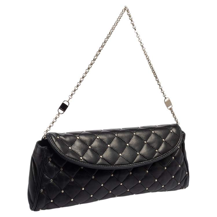 Pre Owned Tiffany & Co. Black Quilted Leather Studded Chain Clutch