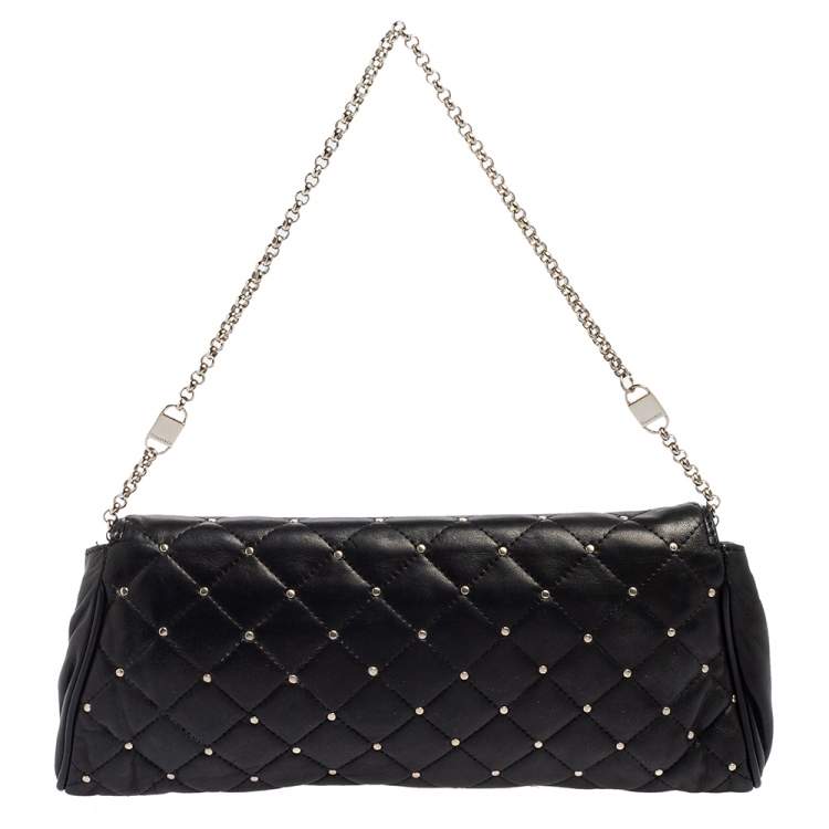 Pre Owned Tiffany & Co. Black Quilted Leather Studded Chain Clutch