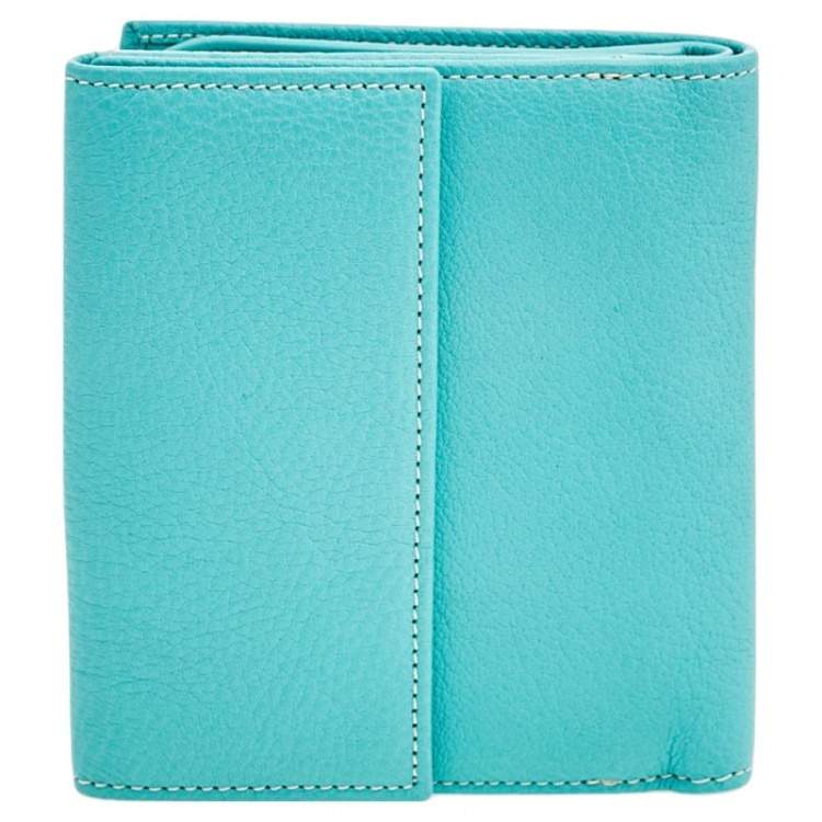 Pre Owned Tiffany & Co. Turquoise Leather Turnlock Wallet