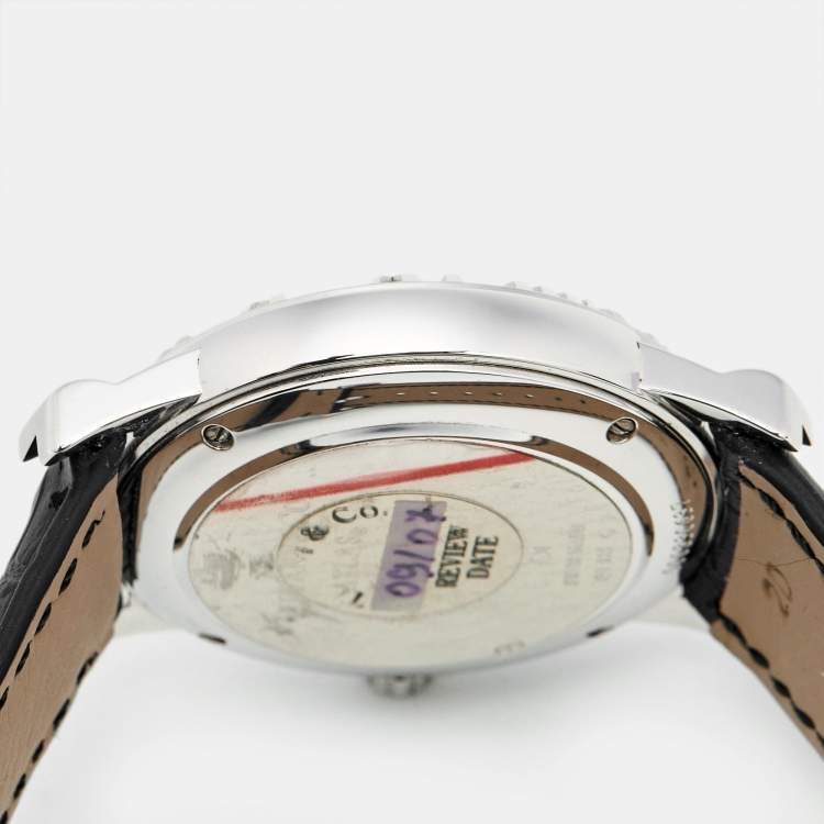 Pre Owned Tiffany & Co. Grey Sterling Silver Embossed Leather Atlas Women's Wristwatch 37 mm