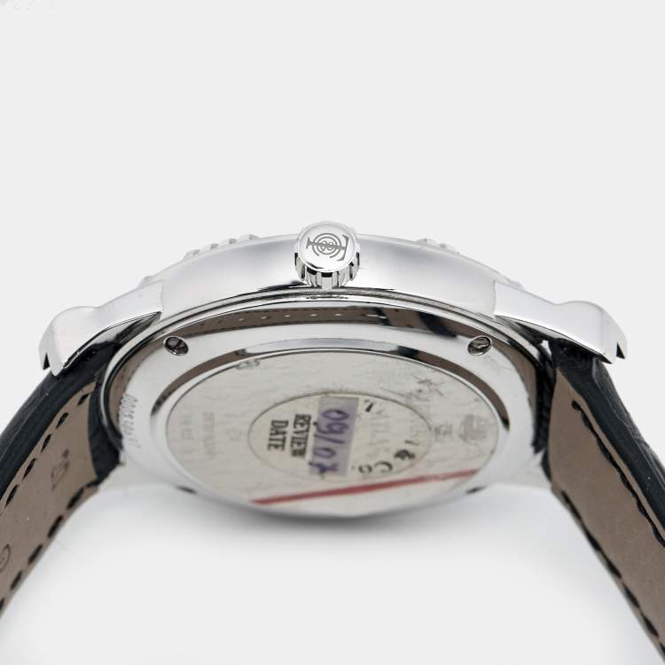 Pre Owned Tiffany & Co. Grey Sterling Silver Embossed Leather Atlas Women's Wristwatch 37 mm