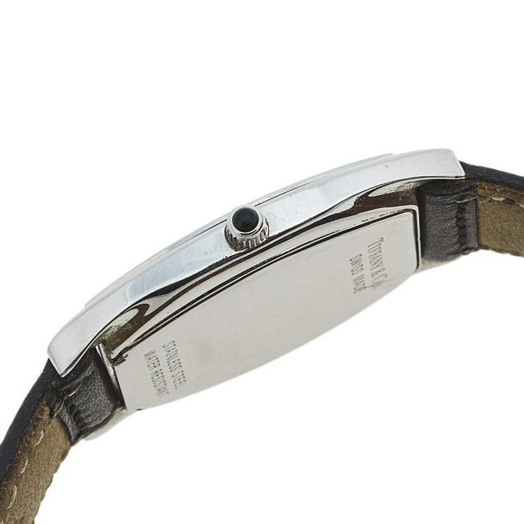 Pre Owned Tiffany & Co White Stainless Steel Lizard Tonneau Men's Wristwatch 27 mm