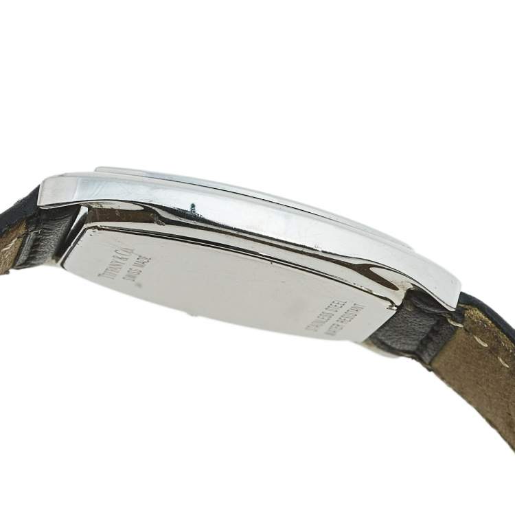 Pre Owned Tiffany & Co White Stainless Steel Lizard Tonneau Men's Wristwatch 27 mm