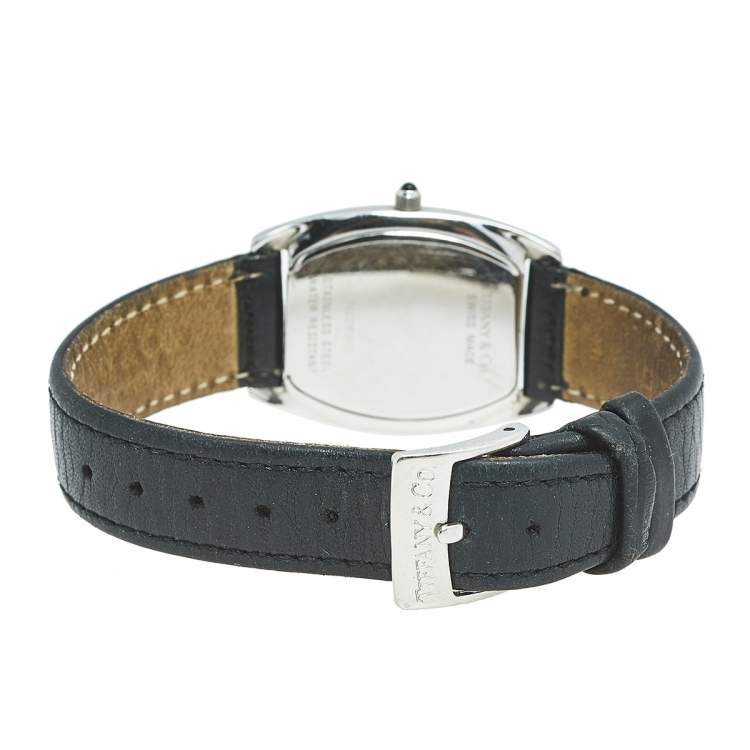 Pre Owned Tiffany & Co White Stainless Steel Lizard Tonneau Men's Wristwatch 27 mm