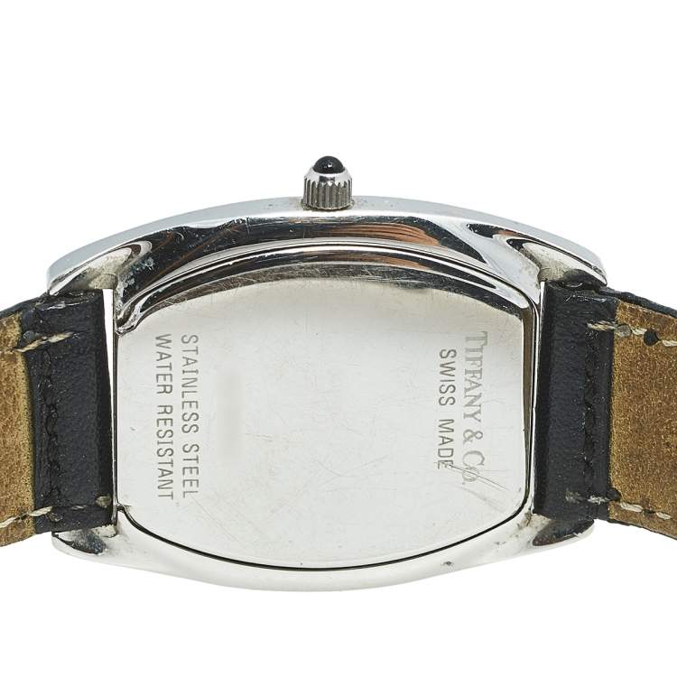 Pre Owned Tiffany & Co White Stainless Steel Lizard Tonneau Men's Wristwatch 27 mm