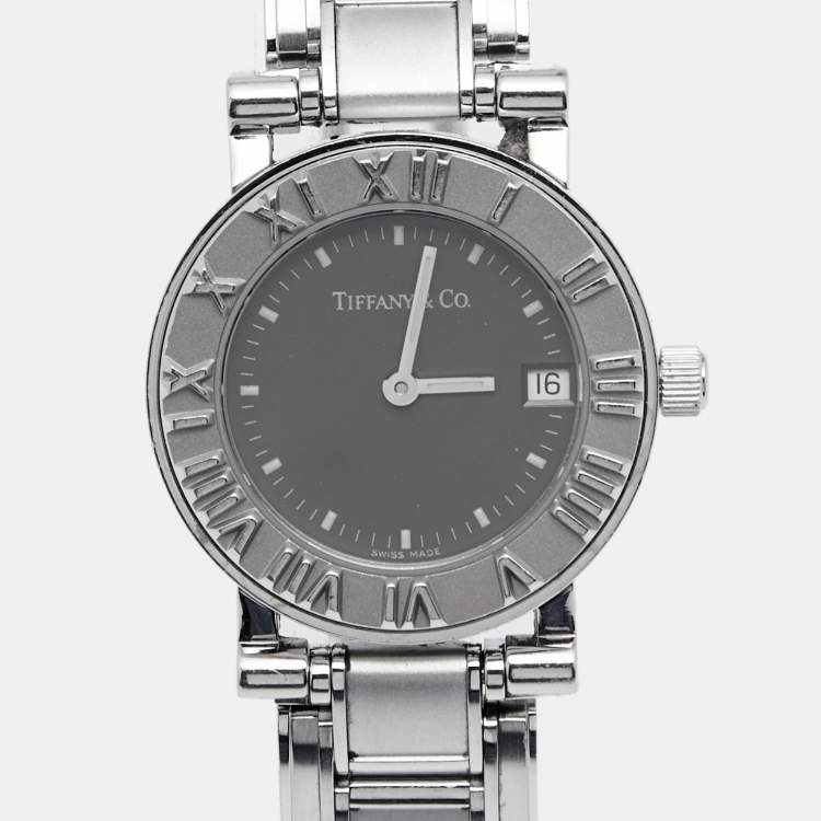 Pre Owned Tiffany & Co. Grey Stainless Steel Atlas Women's Wristwatch 25 mm