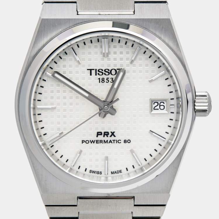 Pre Owned Tissot Mother Of Pearl Stainless Steel Powermatic 80 PRX T137.207.11.111.00 Women's Wristwatch 35 mm