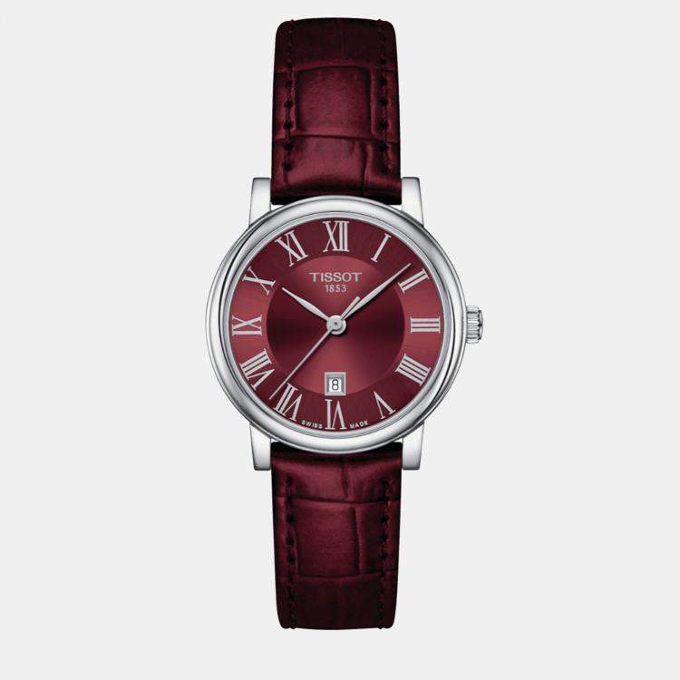 Pre Owned Tissot Burgundy Leather Watch 30 mm