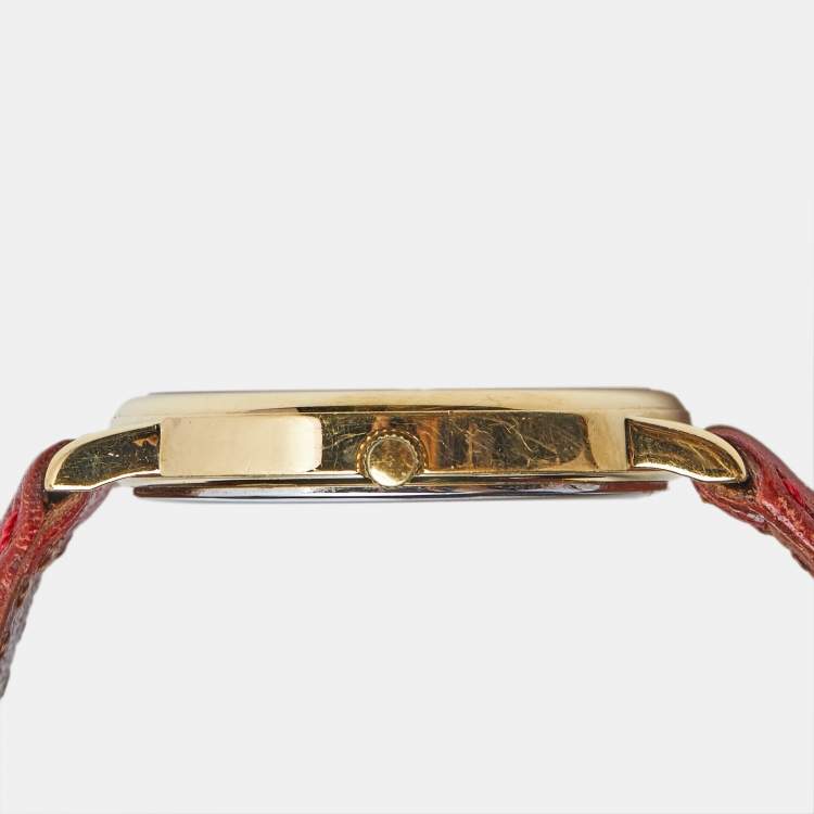 Pre Owned Tissot White Dial Yellow Gold Plated Leather Vintage Moon Phase Annual Calendar C295 Women's Wristwatch 33 mm