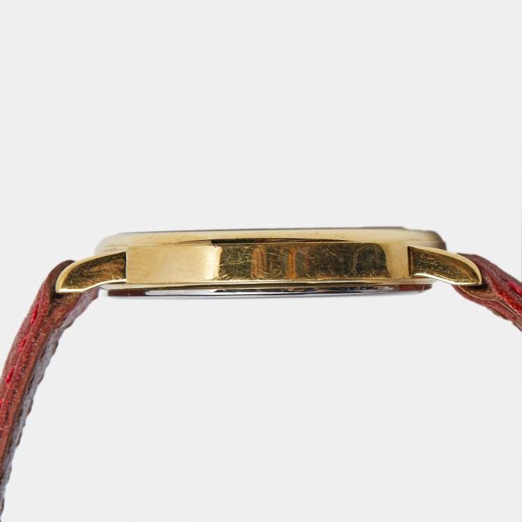 Pre Owned Tissot White Dial Yellow Gold Plated Leather Vintage Moon Phase Annual Calendar C295 Women's Wristwatch 33 mm