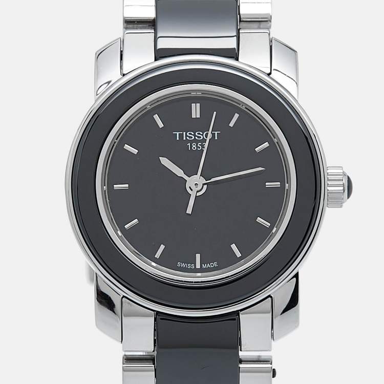 Pre Owned Tissot Black Ceramic Stainless Steel T-Trend T064.210.22.051.00 Women's Wristwatch 28 mm