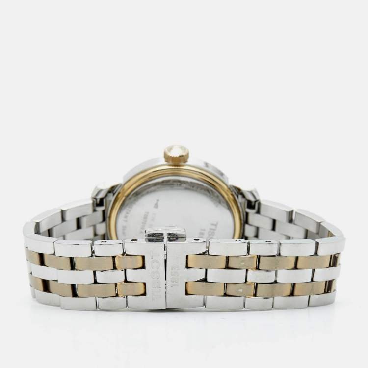 Pre Owned Tissot Mother of Pearl Two Tone Stainless Steel Bridgeport T097010A Women's Wristwatch 29 mm 