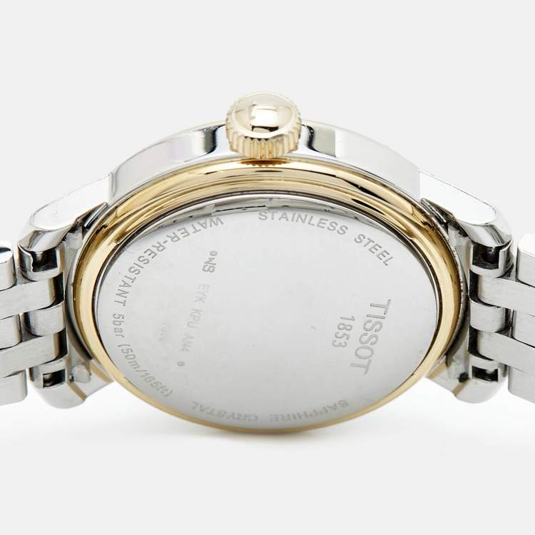 Pre Owned Tissot Mother of Pearl Two Tone Stainless Steel Bridgeport T097010A Women's Wristwatch 29 mm 