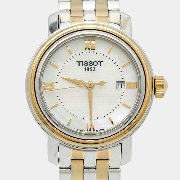 Pre Owned Tissot Mother of Pearl Two Tone Stainless Steel Bridgeport T097010A Women's Wristwatch 29 mm 