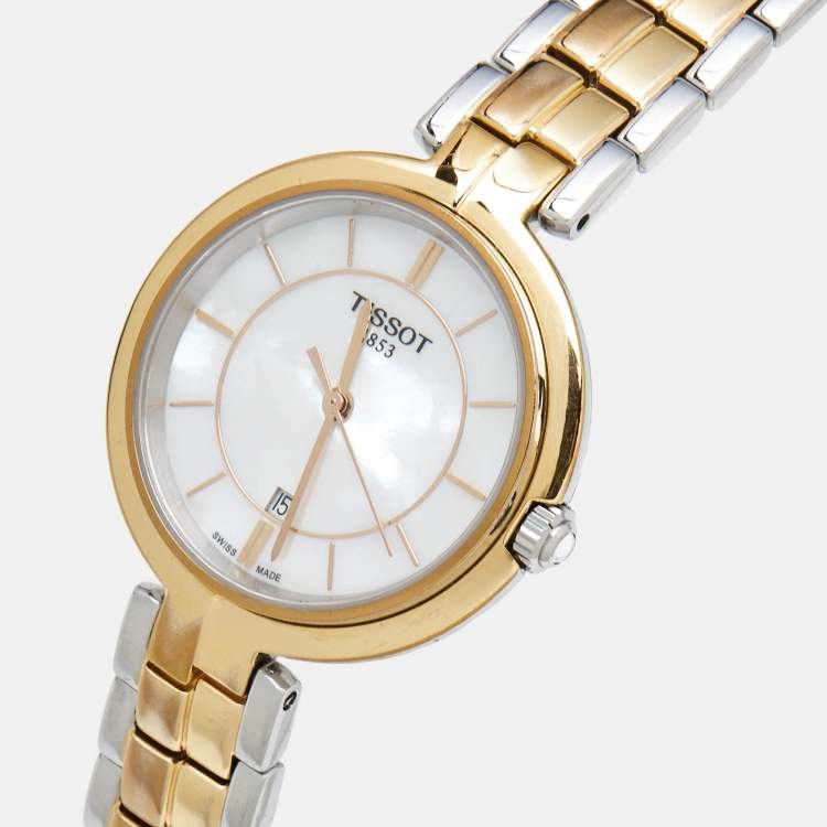 Pre Owned Tissot Mother Of Pearl Two-Tone Stainless Steel Flamingo T094210A Women's Wristwatch 30 mm