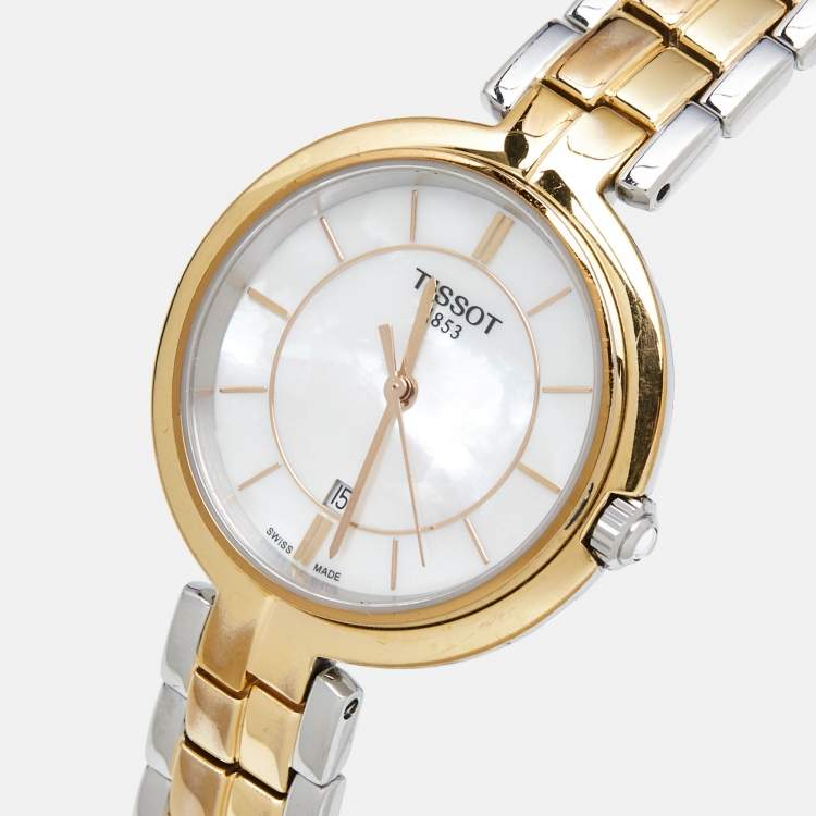 Pre Owned Tissot Mother Of Pearl Two-Tone Stainless Steel Flamingo T094210A Women's Wristwatch 30 mm