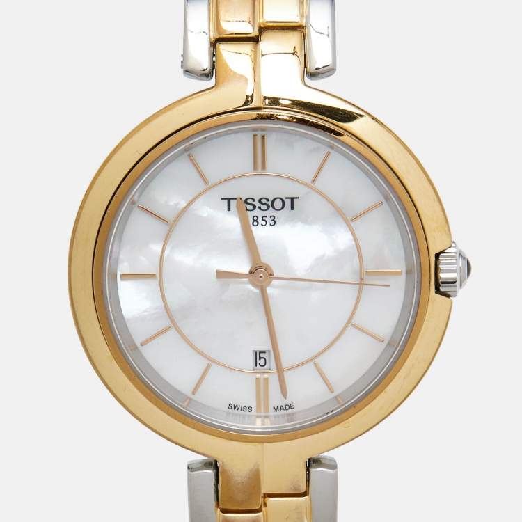 Pre Owned Tissot Mother Of Pearl Two-Tone Stainless Steel Flamingo T094210A Women's Wristwatch 30 mm