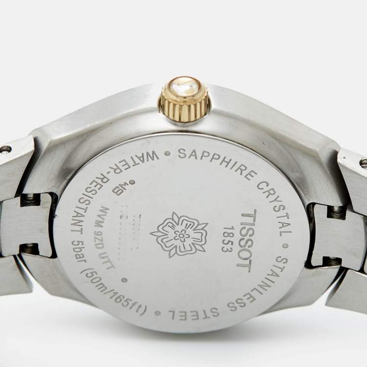 Pre Owned Tissot Mother Of Pearl Two-Tone Stainless Steel T-Round T096.009.22.111.00 Women's Wristwatch 26 mm